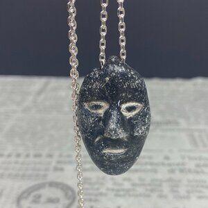 Antique Hand Carved Stone Face Pendant / Native American Style Necklace / 18" St